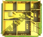 3-D схема 1-го этажа двухэтажного дома 8х8